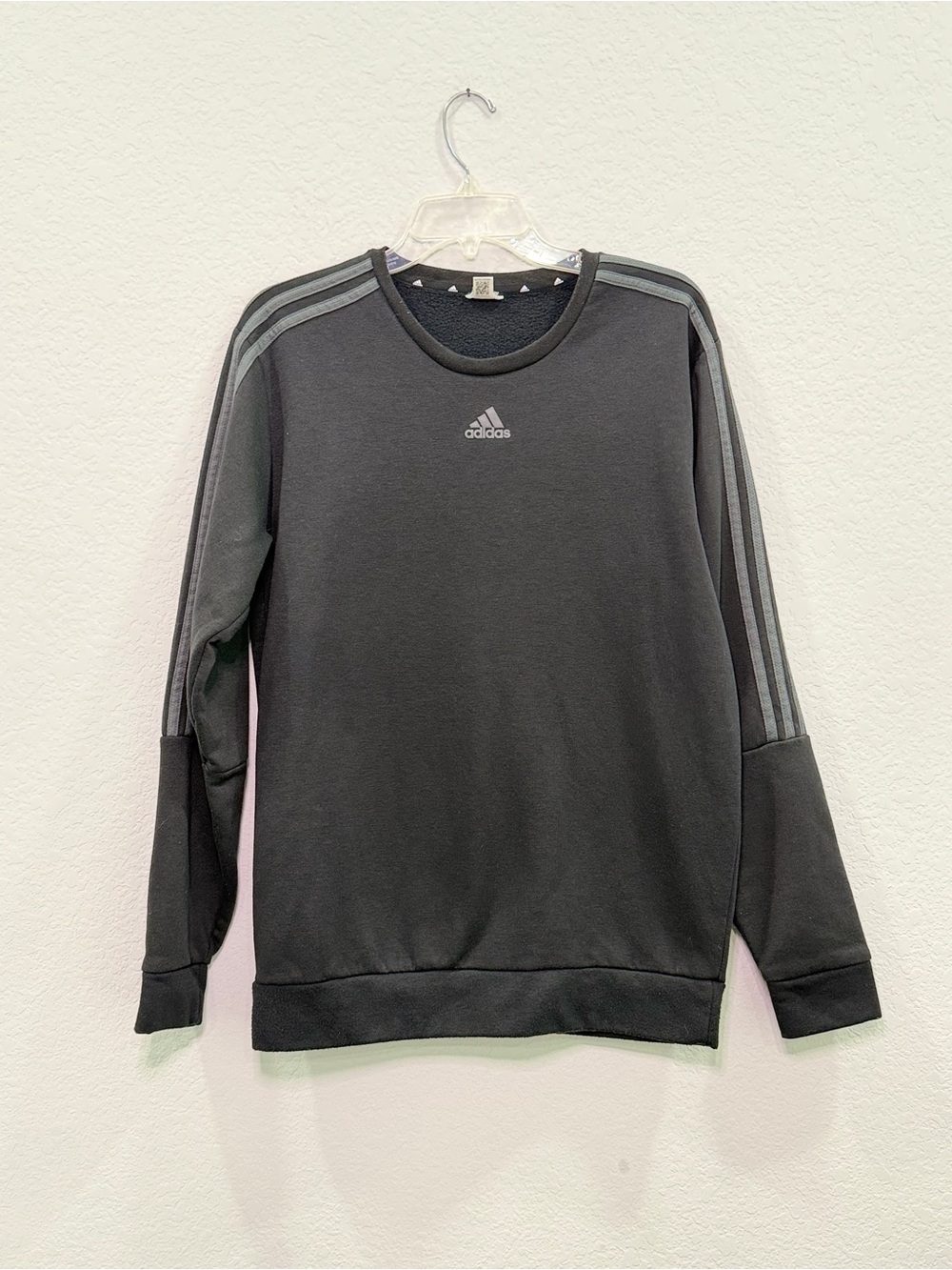 adidas Black Crewneck Sweatshirt with Gray Three-Stripes